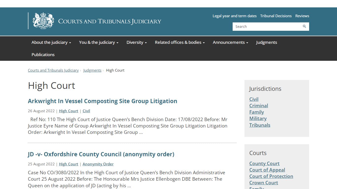 High Court | Courts | Courts and Tribunals Judiciary